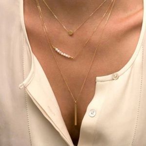 Dainty Layer Gold Pearl Multi Bar Necklace